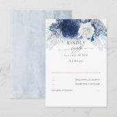 Dusty en Navy Blue Bruiloft RSVP Kaartje (Voorkant / Achterkant)