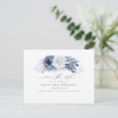 Dusty en Navy Blue Floral Boho Save the Date Briefkaart (Staand voorkant)