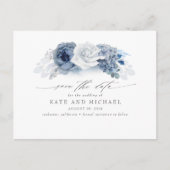 Dusty en Navy Blue Floral Boho Save the Date Briefkaart (Voorkant)