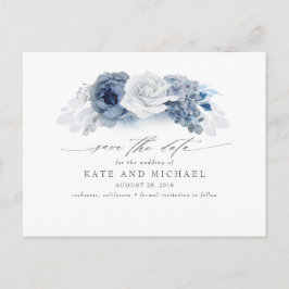 Dusty en Navy Blue Floral Boho Save the Date Briefkaart