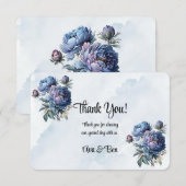 Dusty en Navy Waterverf Peony Wedding Bedankkaart (Voorkant / Achterkant)