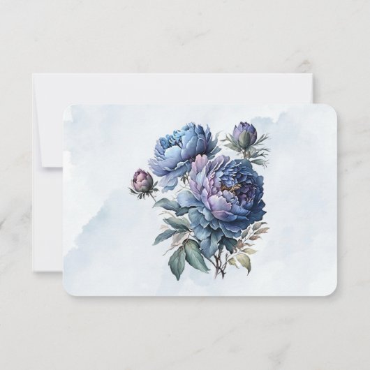 Dusty en Navy Waterverf Peony Wedding Bedankkaart (Achterkant)