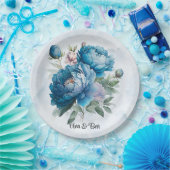 Dusty en Navy Waterverf Peony Wedding Papieren Bordje (Feest)