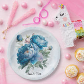 Dusty en Navy Waterverf Peony Wedding Papieren Bordje (Feest)