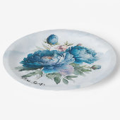 Dusty en Navy Waterverf Peony Wedding Papieren Bordje (Gekanteld)