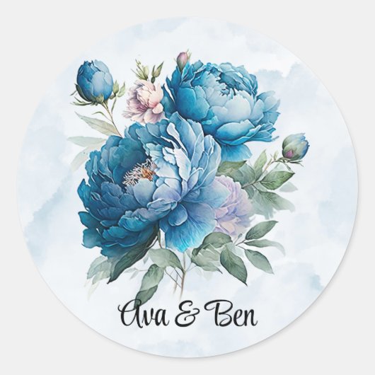 Dusty en Navy Waterverf Peony Wedding Ronde Sticker (Voorkant)