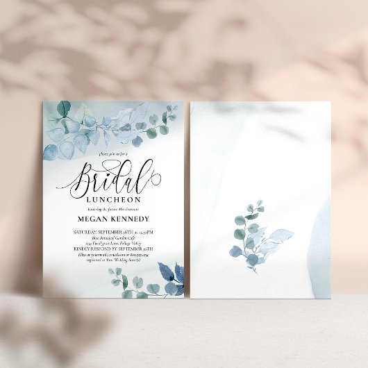 Dusty Eucalyptus Blauw Botanische Bruids Luncheon Kaart