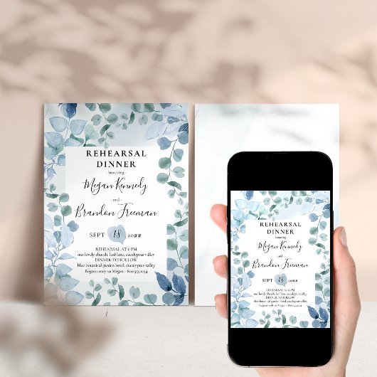 Dusty Eucalyptus Blauw Botanische repetitie Diner Kaart