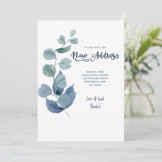 Dusty Eucalyptus Blue Green Foliage Moving Aankondiging (Staand voorkant)