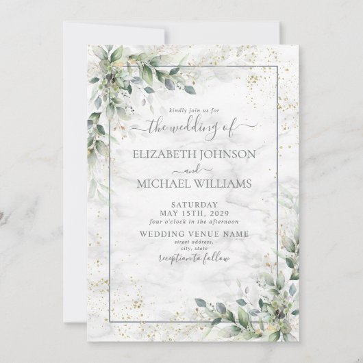 Dusty Eucalyptus Botanical Gold Greenery Wedding Kaart (Voorkant)