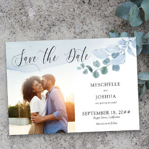 Dusty Eucalyptus bruiloft Elegant gebladerte foto Save The Date