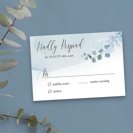 Dusty Eucalyptus Elegant Bladgroen Eenvoudige brui RSVP Kaartje