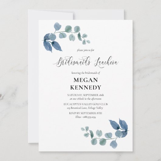 Dusty Eucalyptus Elegant Bruidsmeisjes Luncheon Kaart (Voorkant)