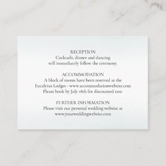 Dusty Eucalyptus Elegant Groen Bruiloft Details Informatiekaartje (Achterkant)
