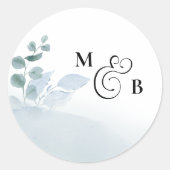 Dusty Eucalyptus Elegant Monogrammed Bruiloft Ronde Sticker (Voorkant)