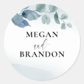 Dusty Eucalyptus gepersonaliseerde bruiloft envelo Ronde Sticker (Voorkant)