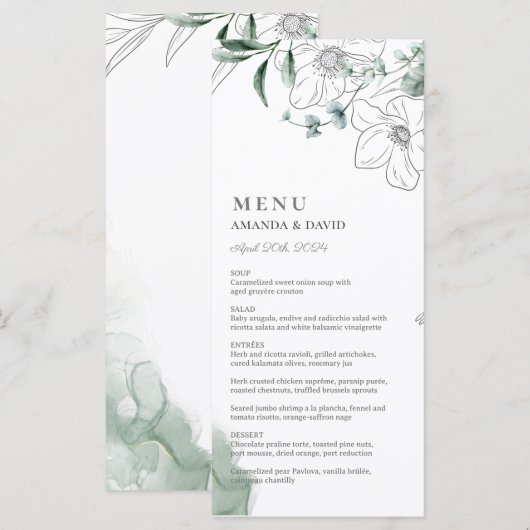 Dusty Eucalyptus Greenery Wedding Flat Menu (Voorkant / Achterkant)