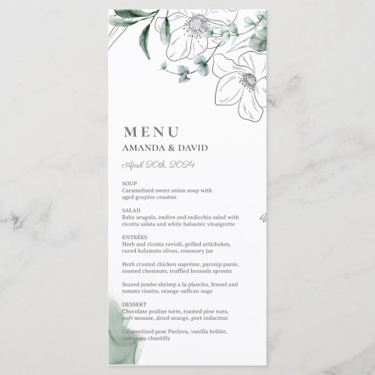 Dusty Eucalyptus Greenery Wedding Flat Menu (Voorkant)