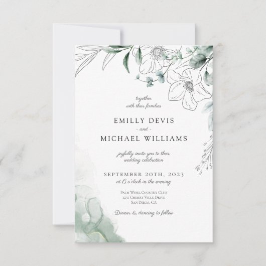 Dusty Eucalyptus Greenery Wedding Invitation Bedankkaart (Voorkant)