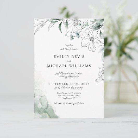 Dusty Eucalyptus Greenery Wedding Invitation Bedankkaart (Staand voorkant)