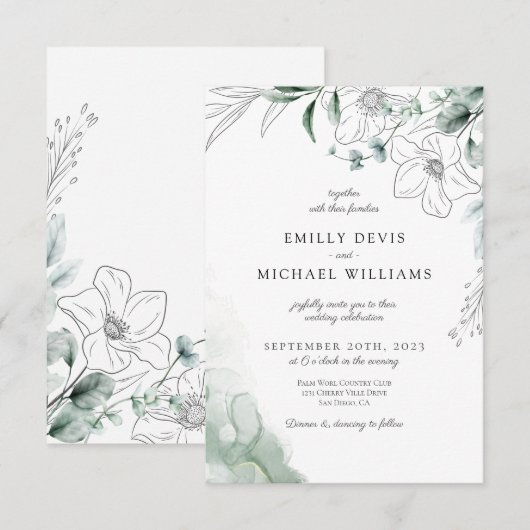 Dusty Eucalyptus Greenery Wedding Invitation Bedankkaart (Voorkant / Achterkant)