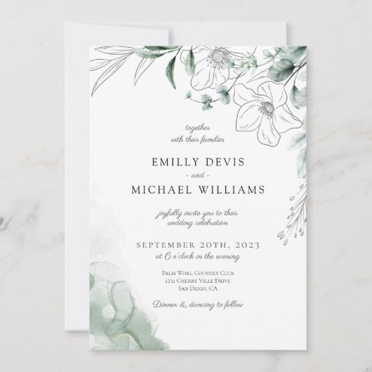 Dusty Eucalyptus Greenery Wedding Invitation Kaart (Voorkant)