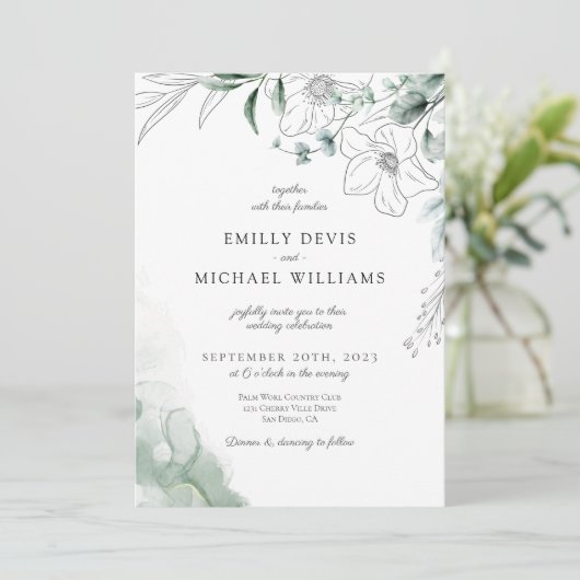 Dusty Eucalyptus Greenery Wedding Invitation Kaart (Staand voorkant)