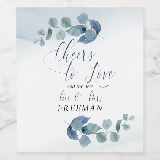 Dusty Eucalyptus Proost op Liefde Bruiloft Wijn Etiket (Enkel label)