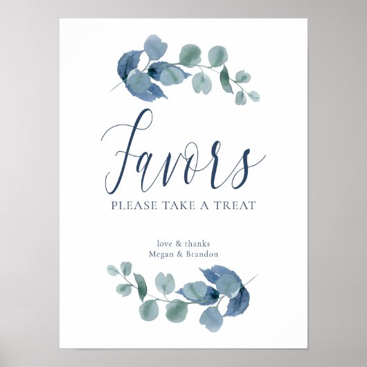 Dusty Eucalyptus Simple Waterverf Foliage Favors Poster (Voorkant)