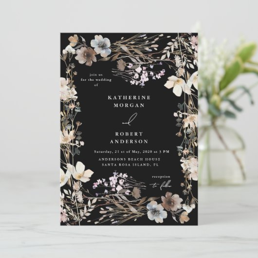 Dusty Fall Meadow Floral Wedding Kaart (Staand voorkant)