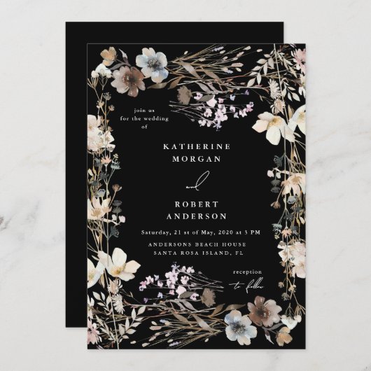 Dusty Fall Meadow Floral Wedding Kaart (Voorkant / Achterkant)