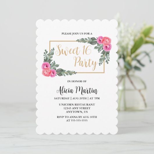 Dusty Flora Roze Roze Groen Goud Zoet 16 Kaart (Staand voorkant)