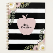Dusty Floral Apple Black + White Stripe Teacher Planner (Voorkant)