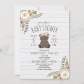 Dusty Floral Boho Beer Grey Wood Baby shower Kaart (Voorkant)