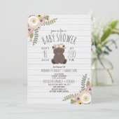 Dusty Floral Boho Beer Grey Wood Baby shower Kaart (Staand voorkant)