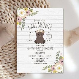 Dusty Floral Boho Beer Grey Wood Baby shower Kaart