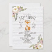 Dusty Floral Boho Fox Grey Wood Baby shower Kaart (Voorkant)