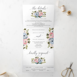 Dusty Floral Bruiloft Tri-Fold Uitnodigingen RSVP