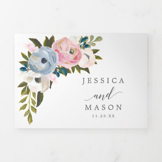 Dusty Floral Bruiloft Tri-Fold Uitnodigingen RSVP (Cover)