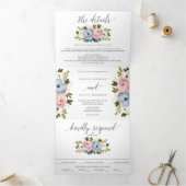Dusty Floral Bruiloft Tri-Fold Uitnodigingen RSVP (Binnen)
