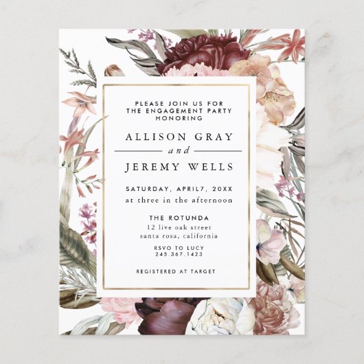 Dusty Floral Engagement Party Invitation Flyer (Voorkant)