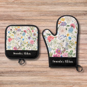 Dusty Floral Greenary Script gepersonaliseerd cade Ovenwant & Pannenlap Set