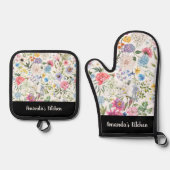 Dusty Floral Greenary Script gepersonaliseerd cade Ovenwant & Pannenlap Set (Voorkant)