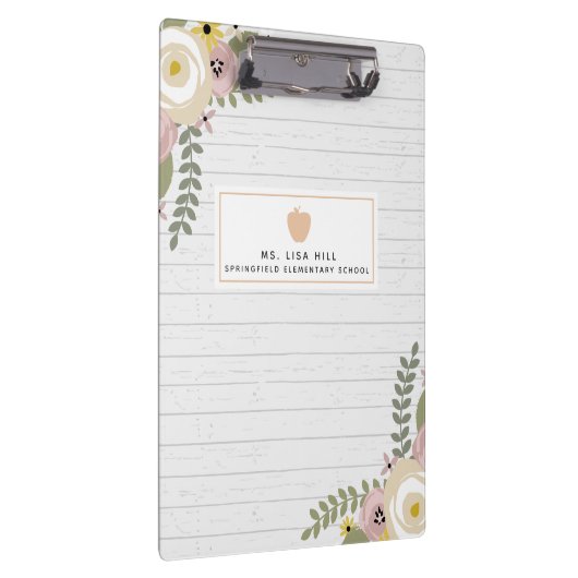 Dusty Floral Grey Wood Teacher Klembord (Rechts)