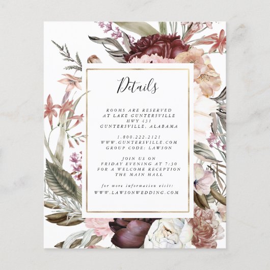 Dusty Floral — Kaart met details | Begroting (Voorkant)