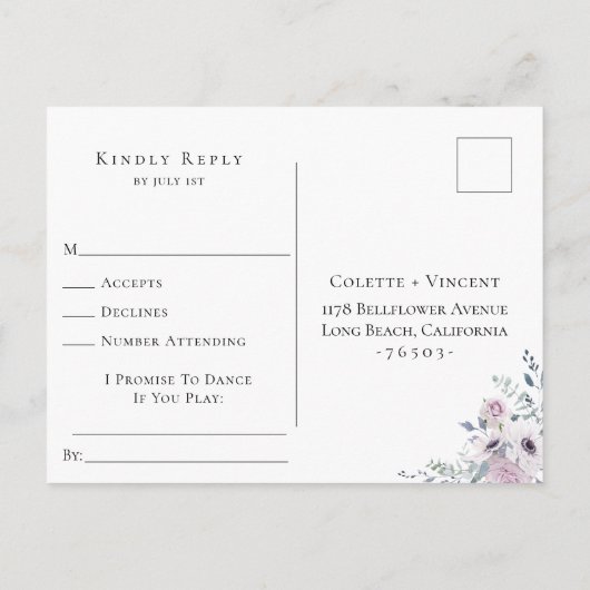 Dusty Floral Lijst Blush Wedding RSVP Song Request Uitnodiging Briefkaart (Achterkant)