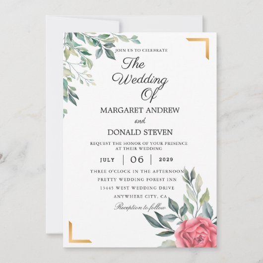 Dusty Floral met gouden geometrische lijsten bruil Kaart (Voorkant)