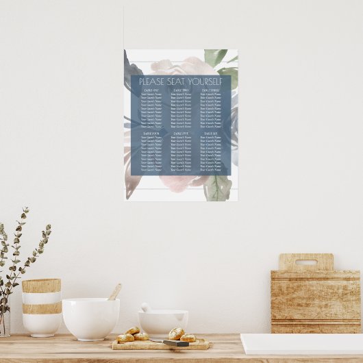 Dusty Floral | Rokerblauw zelfzitje Poster (Keuken)