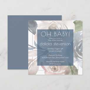 Dusty Floral   Roky Blue Cream Oh Baby shower Kaart
