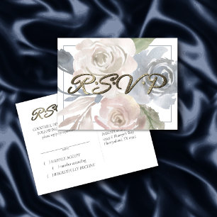 Dusty Floral   Roky Blue Soft Pastel Lijst RSVP Briefkaart